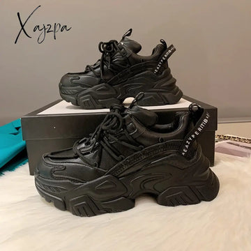 Xajzpa - New Chunky Women’s Sneakers Internal Increase Leather Casual White Ladies Shoes Trainer